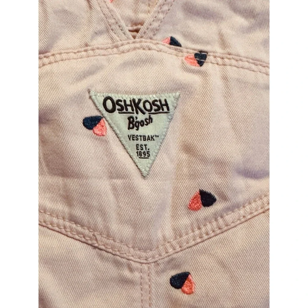 Oshkosh B'gosh Pink Shortalls Overalls Heart Pocket Vestbak Toddler Girls 2T